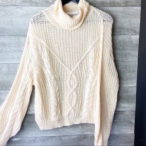 All in Favor cable knit ivory cowl neck sweater Sz L